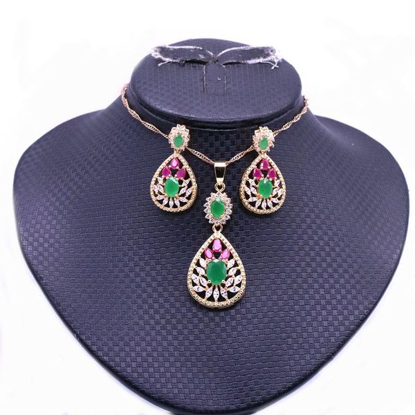 earrings & necklace jin yao water dorp green red color zircon jewelry sets style for ladies pendant and copper material 1set, Silver
earrings & necklace jin yao water dorp green red color zircon jewelry sets style for ladies pendant and copper material 1set, Silver