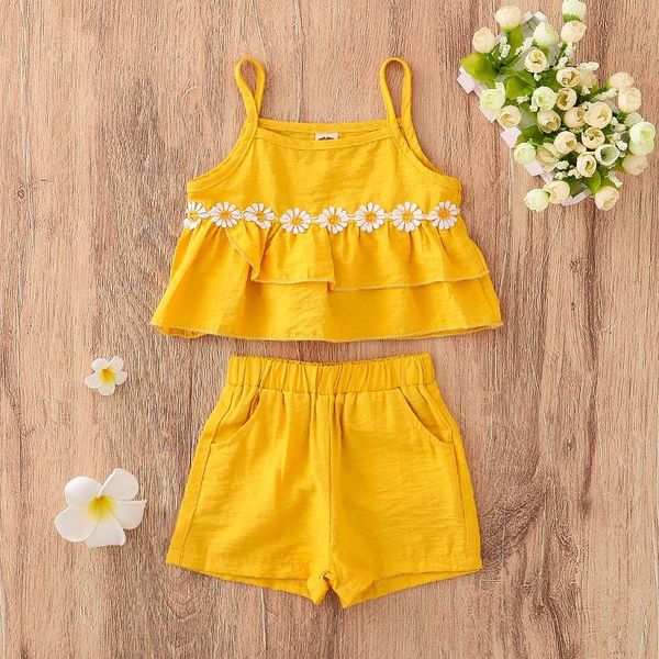 clothing sets 2021 girls yellow two piece set little daisy flounce suspender and solid color short pants kids, White
clothing sets 2021 girls yellow two piece set little daisy flounce suspender and solid color short pants kids, White