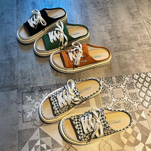 luxury slippers slipper's summer 2021 net red fashion lace up canvas thick bottom half drag thousand bird lattice casual sandal sho, Black
luxury slippers slipper's summer 2021 net red fashion lace up canvas thick bottom half drag thousand bird lattice casual sandal sho, Black