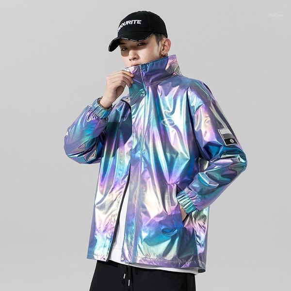 men's jacket shiny reflective korean version of the trend fluorescent baseball uniform spring autumn jackets, Black;brown
men's jacket shiny reflective korean version of the trend fluorescent baseball uniform spring autumn jackets, Black;brown