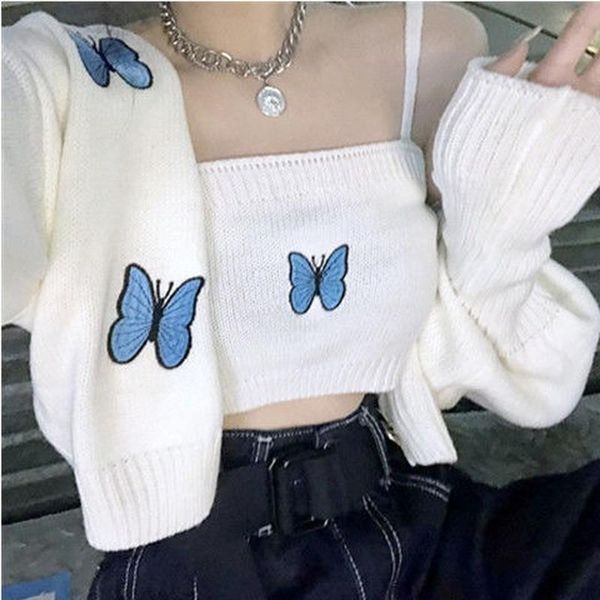 women's knits & tees sweet butterfly embroidery two piece set women v neck long sleeve knitted sweater coat + camis autumn fashion tide, White
women's knits & tees sweet butterfly embroidery two piece set women v neck long sleeve knitted sweater coat + camis autumn fashion tide, White