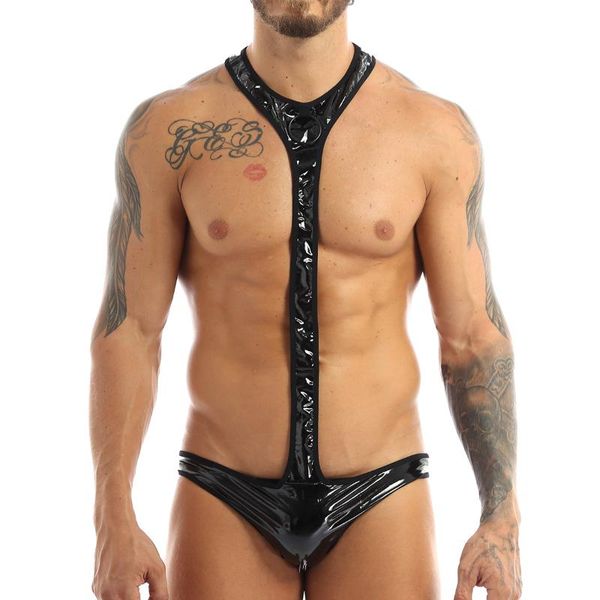 men's g-strings mens one-piece wet look faux leather singlet bodysuit open buwrestling jockstrap jumpsuit erotic underwear with metal o, Black;brown
men's g-strings mens one-piece wet look faux leather singlet bodysuit open buwrestling jockstrap jumpsuit erotic underwear with metal o, Black;brown