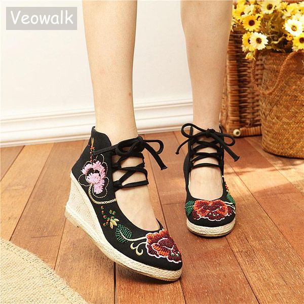 dress shoes veowalk original women's canvas embroidered wedged pumps ankle strap retro ladies casual mid heels cotton fabric platforms, Black
dress shoes veowalk original women's canvas embroidered wedged pumps ankle strap retro ladies casual mid heels cotton fabric platforms, Black