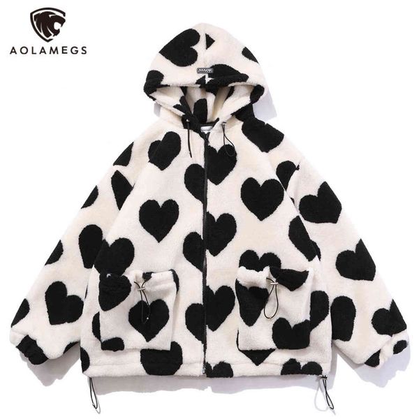 aolamegs cute heart-shaped print lambswool winter jacket men drawstring pockets zipper hooded high street warm couple streetwear 211110, Black;brown
aolamegs cute heart-shaped print lambswool winter jacket men drawstring pockets zipper hooded high street warm couple streetwear 211110, Black;brown