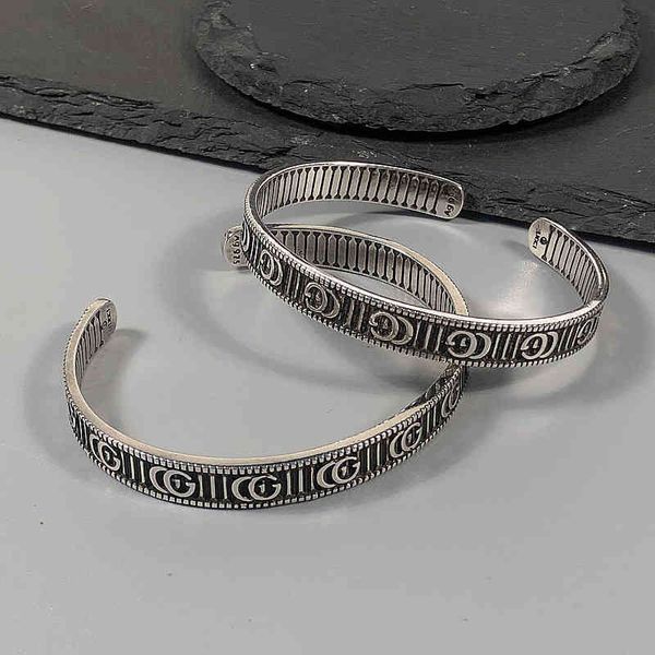 2022 latest factory wholesale sterling silver old stripe gear bracelet women's fashion versatile couple open bracelet, Black
2022 latest factory wholesale sterling silver old stripe gear bracelet women's fashion versatile couple open bracelet, Black
