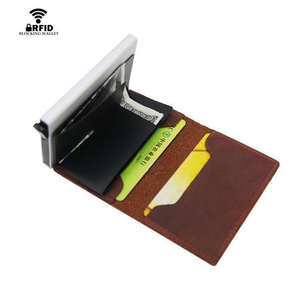 card holders zovyvol rfid 100% genuine leather holder men aluminum metal business slim id multifunction mini wallet, Brown;gray
card holders zovyvol rfid 100% genuine leather holder men aluminum metal business slim id multifunction mini wallet, Brown;gray