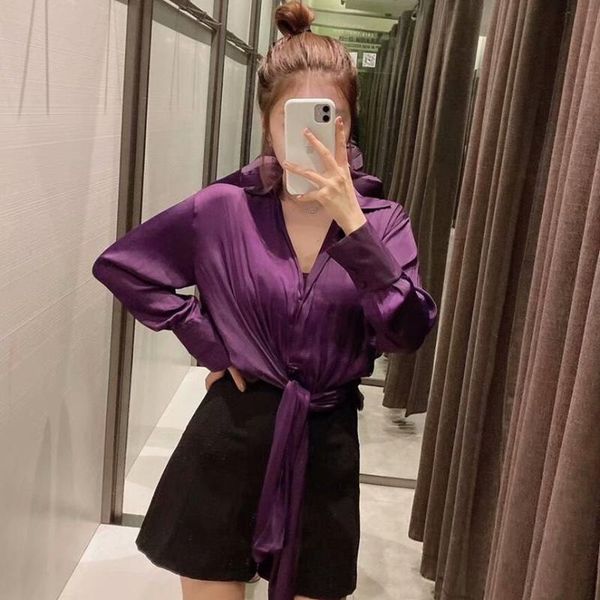 purple 2021 officd lady new solid v neck full knot satin textured shirt blouse women, White
purple 2021 officd lady new solid v neck full knot satin textured shirt blouse women, White
