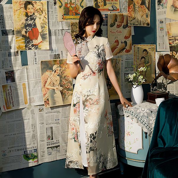 oversize 4xl elegant traditional spring embroidery applique aodai cheongsam female silk chinese style printed short sleeve qipao, Red
oversize 4xl elegant traditional spring embroidery applique aodai cheongsam female silk chinese style printed short sleeve qipao, Red