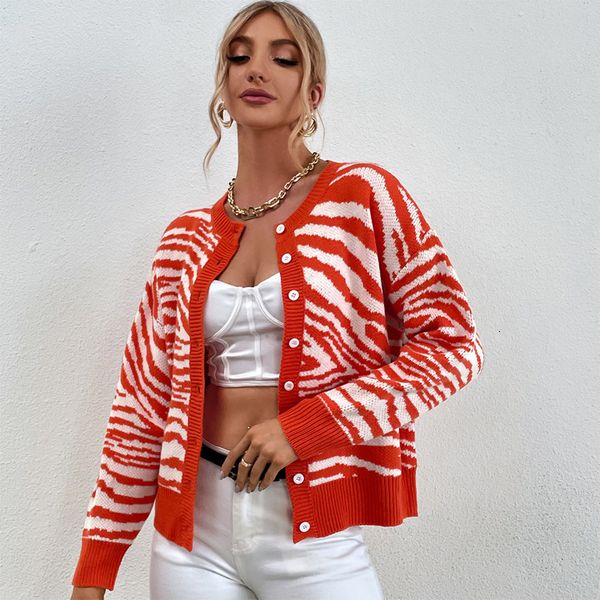 women's 2021 autumn winter sweater cardigan temperament commuter printing red knitted coat, White;black