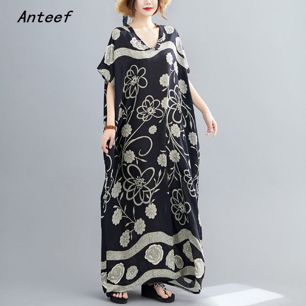 cotton plus size vintage floral women casual loose maxi long summer beach sun dress elegant clothes ladies dresses sundress 210302, Black;gray
cotton plus size vintage floral women casual loose maxi long summer beach sun dress elegant clothes ladies dresses sundress 210302, Black;gray