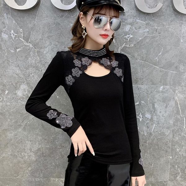 women's t-shirt women long-sleeve 2021 arrival spring and autumn slim diamond hollow out female korean style c48, White
women's t-shirt women long-sleeve 2021 arrival spring and autumn slim diamond hollow out female korean style c48, White