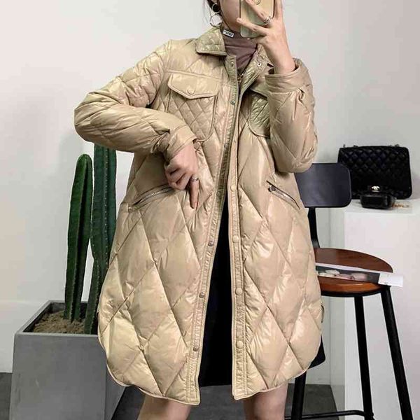 2021 new winter clothes version a lapel diamond lattice slim down jacket women's medium and long light trendy, Black
2021 new winter clothes version a lapel diamond lattice slim down jacket women's medium and long light trendy, Black