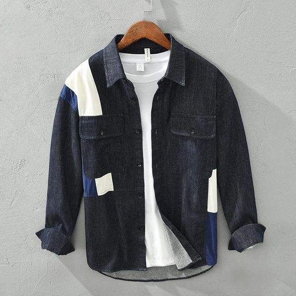 men's casual shirts men clothing 2021 spring autumn trend shirt long-sleeved korean stitching lapel denim camisas para hombre, White;black
men's casual shirts men clothing 2021 spring autumn trend shirt long-sleeved korean stitching lapel denim camisas para hombre, White;black