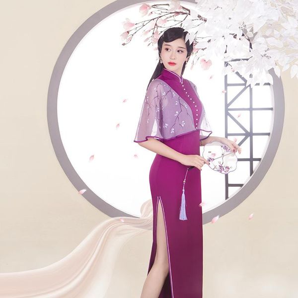 ethnic clothing purple satin slim high slit qipao elegant mesh short sleeve mandarin collar cheongsam beading tunic chinese dress lady, Red
ethnic clothing purple satin slim high slit qipao elegant mesh short sleeve mandarin collar cheongsam beading tunic chinese dress lady, Red