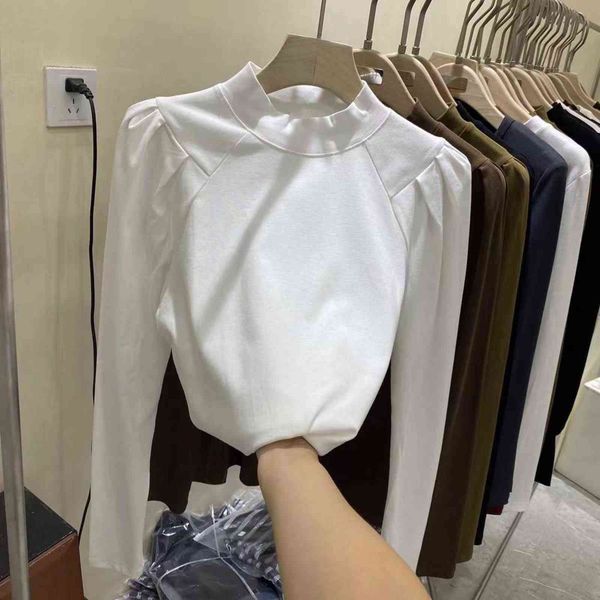 women's sweaters super foreign style cotton bubble sleeve long sleeve t-shirt half high collar bottomed shirt autumn and winter fashion, White;black
women's sweaters super foreign style cotton bubble sleeve long sleeve t-shirt half high collar bottomed shirt autumn and winter fashion, White;black