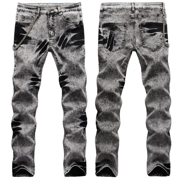 men's jeans european american men street style hip-hop retro hanging chain decoration stretch slim, Blue
men's jeans european american men street style hip-hop retro hanging chain decoration stretch slim, Blue