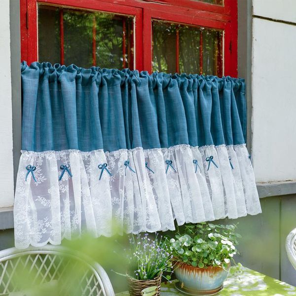 american style lake blue half curtain coffee curtain linen with lace and bow deco tube
american style lake blue half curtain coffee curtain linen with lace and bow deco tube