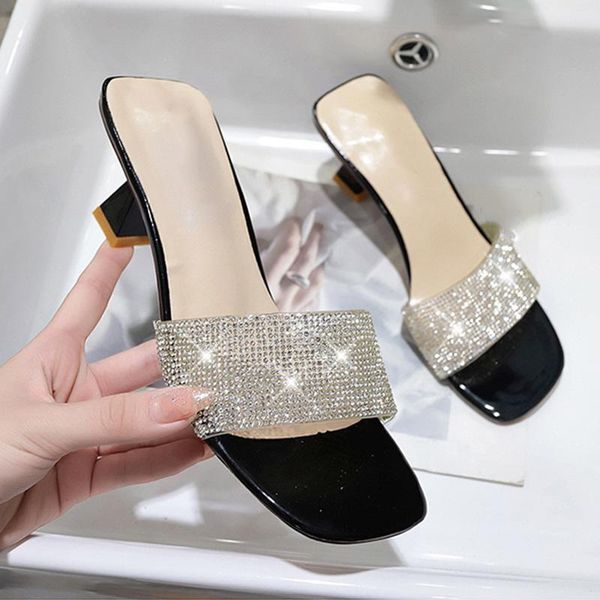 women slip on crystal slippers ladies bling summer square heels sandals female casual comfort woman beach shoes plus size 2021, Black
women slip on crystal slippers ladies bling summer square heels sandals female casual comfort woman beach shoes plus size 2021, Black