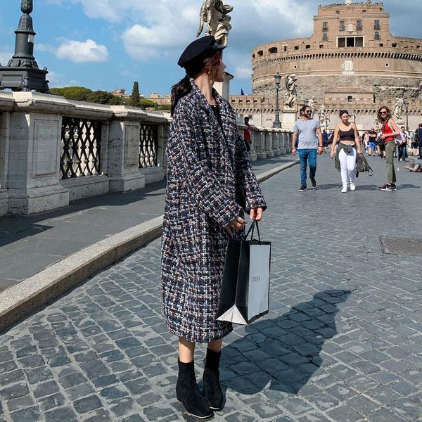 women's wool & blends winter 2021 tweed woolen coat for women korean mid-length loose overcoat lapel office lady classic outwear female, Black
women's wool & blends winter 2021 tweed woolen coat for women korean mid-length loose overcoat lapel office lady classic outwear female, Black