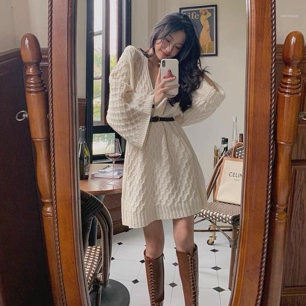 casual dresses autumn french style high-grade knitted dress mori fairy mid-length loose v-neck sweater women, Black;gray
casual dresses autumn french style high-grade knitted dress mori fairy mid-length loose v-neck sweater women, Black;gray