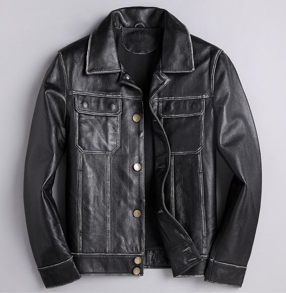 men's leather & faux single-man breasted cow jacket from vintage casual thin businessman outwear motorcycle genuine, Black
men's leather & faux single-man breasted cow jacket from vintage casual thin businessman outwear motorcycle genuine, Black