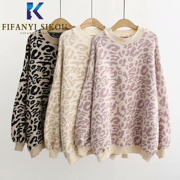 women's sweaters leopard print knitted sweater women autumn winter fashion o-neck long sleeve pullover female loose warm knit, White;black
women's sweaters leopard print knitted sweater women autumn winter fashion o-neck long sleeve pullover female loose warm knit, White;black