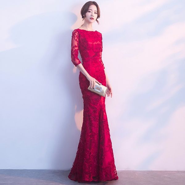 long formal sleeve evening dresses burgund color vestido plus size party evens gowns, Black;red
long formal sleeve evening dresses burgund color vestido plus size party evens gowns, Black;red