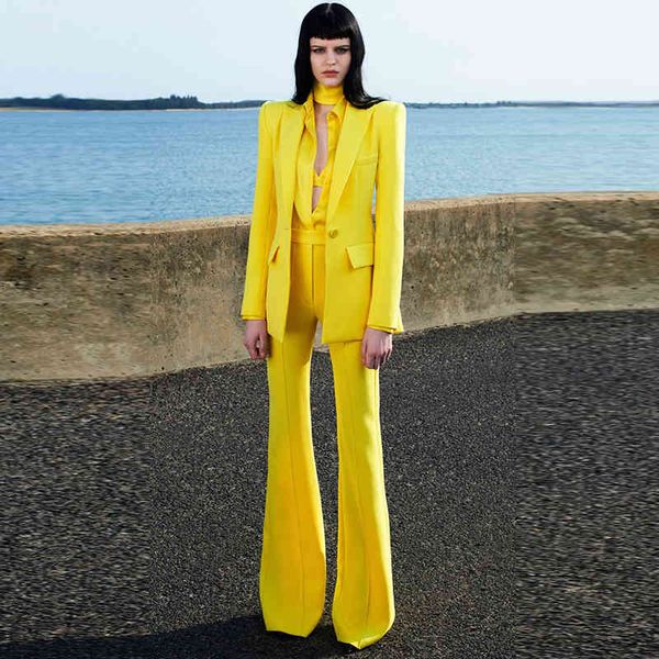 women's two piece pants high street est runway designer suit set single button blazer flare nu1t, White
women's two piece pants high street est runway designer suit set single button blazer flare nu1t, White