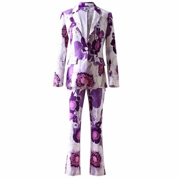 women's two piece pants designer spring autumn purple print suit jacket fashion vintage elegant party office women's s, White
women's two piece pants designer spring autumn purple print suit jacket fashion vintage elegant party office women's s, White