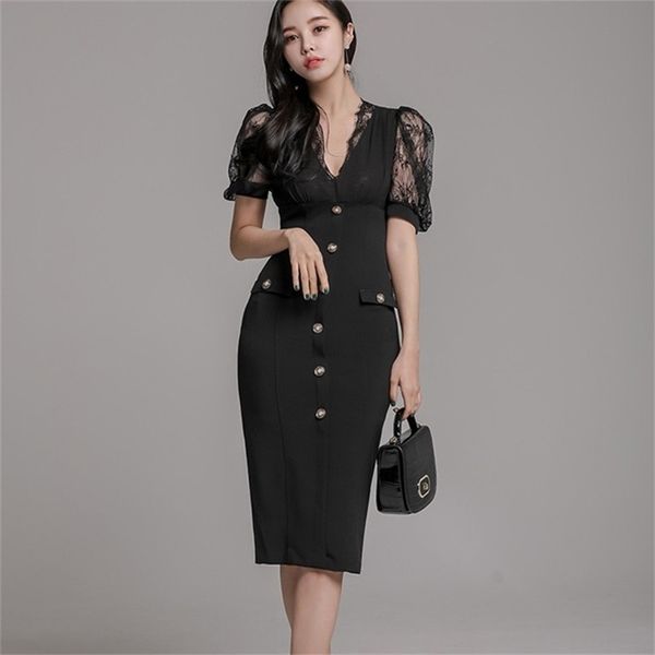 korea summer short sleeve lace party cloth women v-neck single breasted knee-length bodycon midi dresses 210603, Black;gray
korea summer short sleeve lace party cloth women v-neck single breasted knee-length bodycon midi dresses 210603, Black;gray