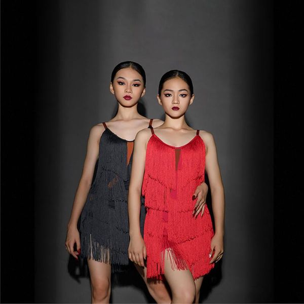 stage wear black and red kids latin dance dress girls tassels braces skirts for chacha tango belly practice costume h9289, Black;red
stage wear black and red kids latin dance dress girls tassels braces skirts for chacha tango belly practice costume h9289, Black;red