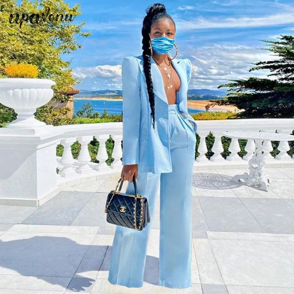 women's two piece pants 2021 women blue suit sets ol office elegant lapel long sleeve single breasted blazer & trousers two-piece, White 
women's two piece pants 2021 women blue suit sets ol office elegant lapel long sleeve single breasted blazer & trousers two-piece, White