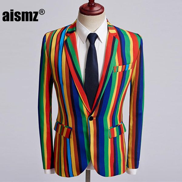 men's suits & blazers aismz mens colorful stripe print blazer design plus size stylish casual male slim fit suit jacket singer prom coa, White;black
men's suits & blazers aismz mens colorful stripe print blazer design plus size stylish casual male slim fit suit jacket singer prom coa, White;black