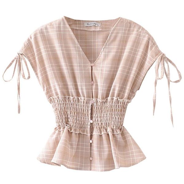 women's blouses & shirts pink and orange plaid shirred waist peplum blouse women summer shoulder drawstring cap sleeve ruffle hem butto, White
women's blouses & shirts pink and orange plaid shirred waist peplum blouse women summer shoulder drawstring cap sleeve ruffle hem butto, White