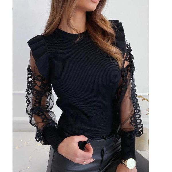 women's t-shirt 2021 spring women fashion long sleeve o-neck elegant ruffles lace mesh t shirt hollow out see through summer, White
women's t-shirt 2021 spring women fashion long sleeve o-neck elegant ruffles lace mesh t shirt hollow out see through summer, White