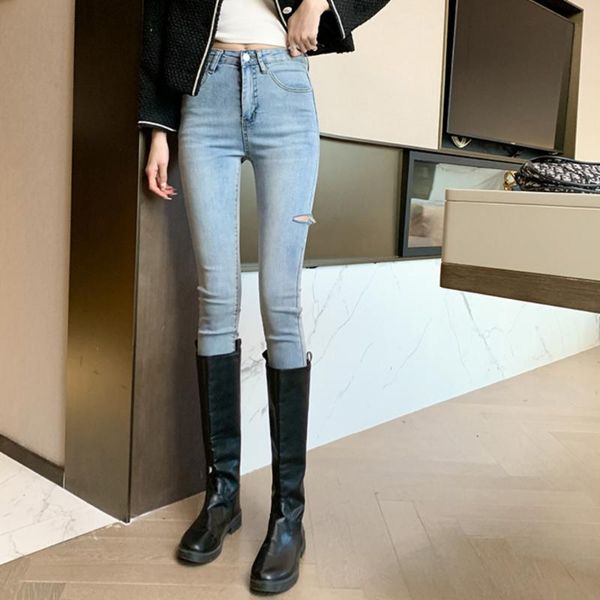 women's jeans 2021 autumn leg hole tight fit small leggings distressed korean pants at a loss promotion, Blue
women's jeans 2021 autumn leg hole tight fit small leggings distressed korean pants at a loss promotion, Blue
