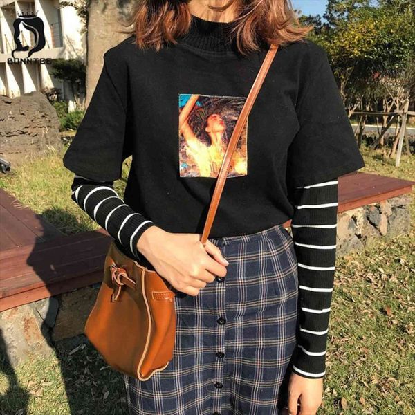 fashion harajuku long sleeve women t shirt printing trendy korean fake two piece shirts females student, White
fashion harajuku long sleeve women t shirt printing trendy korean fake two piece shirts females student, White