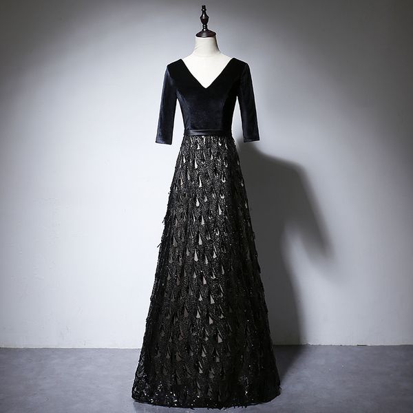 black evening party dress women elegant temperament celebrity annual meeting host luxury lace velvet dinner dresses 20yh, Black;gray
black evening party dress women elegant temperament celebrity annual meeting host luxury lace velvet dinner dresses 20yh, Black;gray