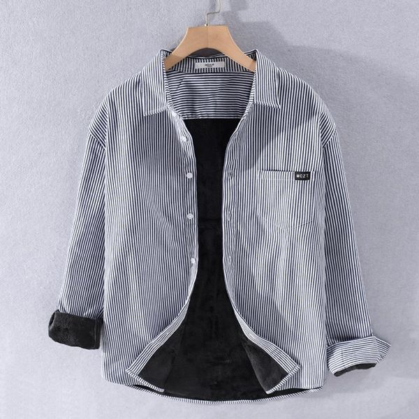 men's casual shirts autumn and winter plus velvet warm stripe men shirt fashion cotton striped for comfortable mens camisa, White;black
men's casual shirts autumn and winter plus velvet warm stripe men shirt fashion cotton striped for comfortable mens camisa, White;black