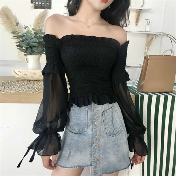 black vintage solid chiffon shirts off the shoulder slash female neck thin long transparent sleeve sun protector jackets vnp5, White
black vintage solid chiffon shirts off the shoulder slash female neck thin long transparent sleeve sun protector jackets vnp5, White
