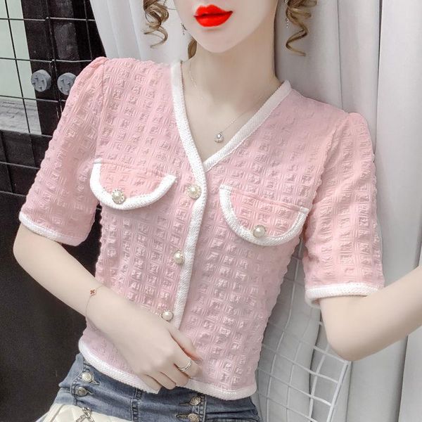 women's knits & tees summer 2021 short-sleeved shirt cardigan design sense niche v-neck puff sleeve short top, White
women's knits & tees summer 2021 short-sleeved shirt cardigan design sense niche v-neck puff sleeve short top, White
