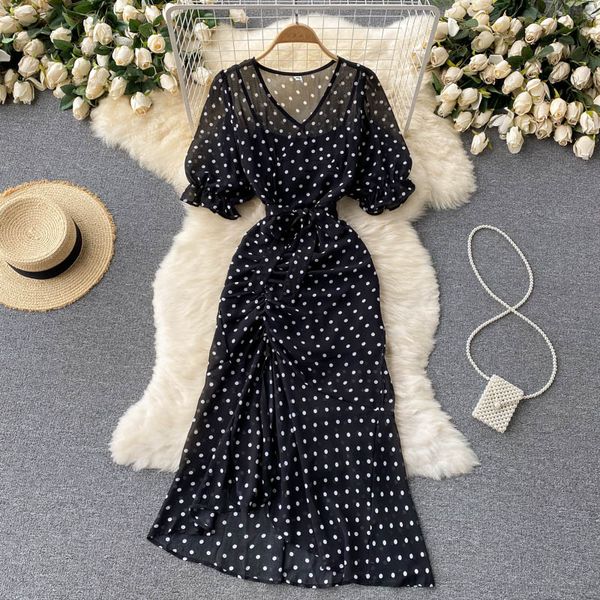 black polka dot chiffon long dress summer vintage v-neck short puff sleeve high waist irregular ruffle vestidos female 2021 new, Black;gray
black polka dot chiffon long dress summer vintage v-neck short puff sleeve high waist irregular ruffle vestidos female 2021 new, Black;gray