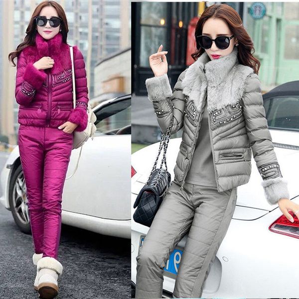 winter parka stitched real fur collar jacket female pantsuit pants down cotton piece defines t6 o5q1, Blue
winter parka stitched real fur collar jacket female pantsuit pants down cotton piece defines t6 o5q1, Blue