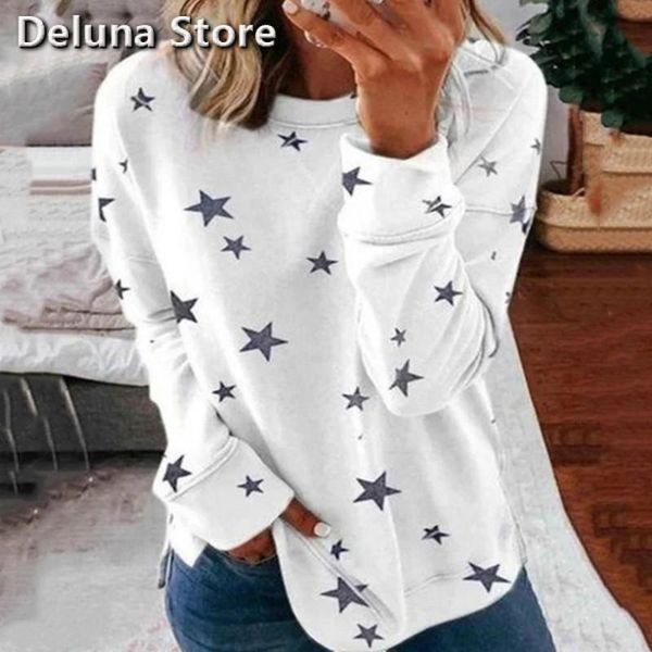 women's t-shirt spring loose casual fashion long sleeve pullovers ladies clothing print star o-neck soft cozy female, White
women's t-shirt spring loose casual fashion long sleeve pullovers ladies clothing print star o-neck soft cozy female, White