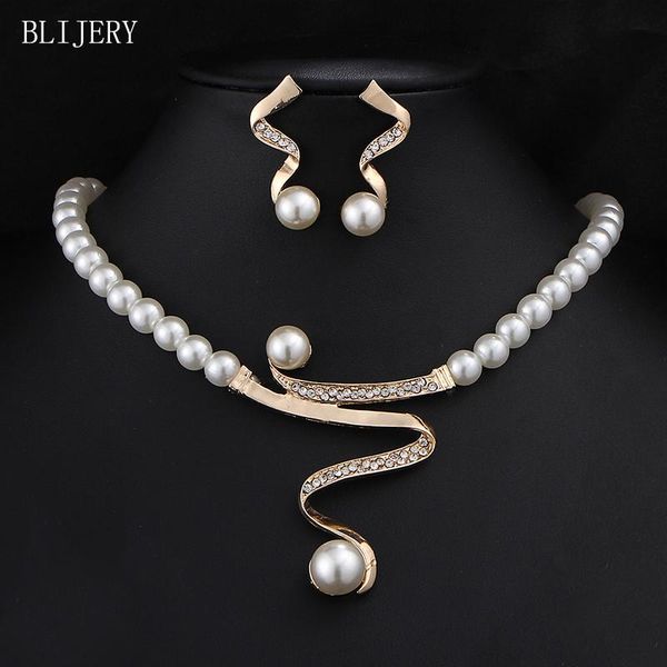 earrings & necklace blijery vintage gold color simulated pearl bridal jewelry sets for women crystal wedding african set, Silver
earrings & necklace blijery vintage gold color simulated pearl bridal jewelry sets for women crystal wedding african set, Silver