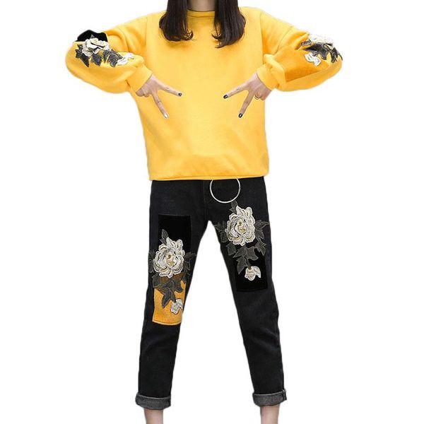 women's tracksuits a woman sweatshirt denim pants casual 2 pcs european spring fashion suits loose flower embroidery jacket two-piece o, Gray
women's tracksuits a woman sweatshirt denim pants casual 2 pcs european spring fashion suits loose flower embroidery jacket two-piece o, Gray