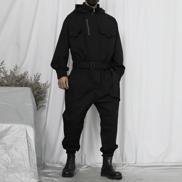 men's pants large tooling jumpsuit 2021 trend japanese stand collar hooded loose casual long sleeve, Black
men's pants large tooling jumpsuit 2021 trend japanese stand collar hooded loose casual long sleeve, Black
