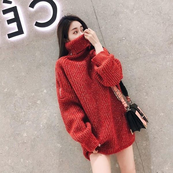 women's sweaters winter red sweater women turtleneck loose style knitted zipper collar long sleeve woman clothes, White;black
women's sweaters winter red sweater women turtleneck loose style knitted zipper collar long sleeve woman clothes, White;black