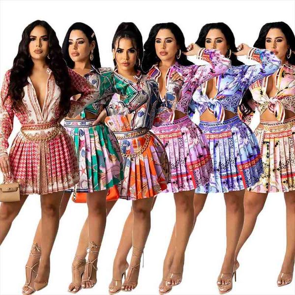women set print full sleeve single breasted mini pleated skirts two 2 piece sets office lady fashion outfit summer, Gray
women set print full sleeve single breasted mini pleated skirts two 2 piece sets office lady fashion outfit summer, Gray