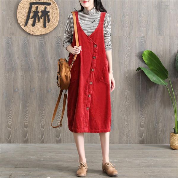 casual dresses corduroy suspender dress women's mid-length autumn retro hanging wide loose big pocket, Black;gray
casual dresses corduroy suspender dress women's mid-length autumn retro hanging wide loose big pocket, Black;gray